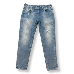 Mavi Jeans Co ADA Boyfriend Mid Rise Light-Wash Distressed Ankle Jeans